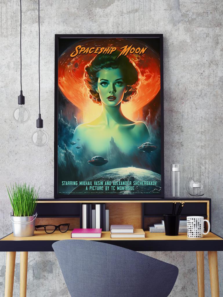 Spaceship Moon Ufology Poster